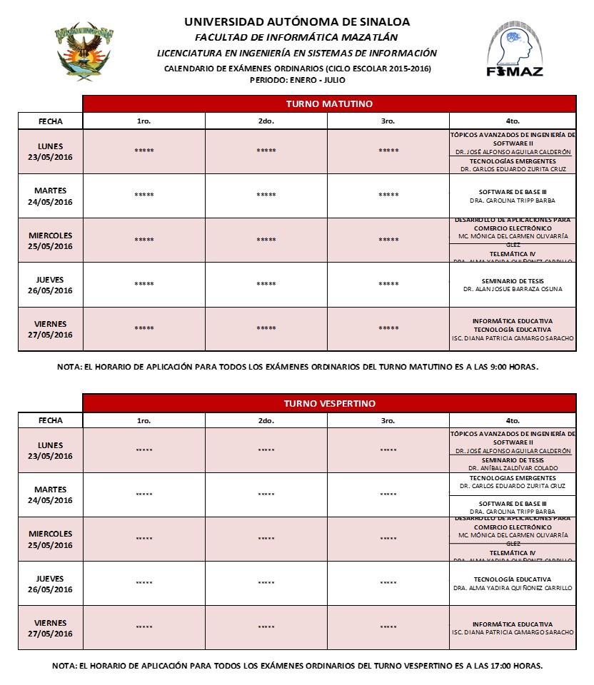 Exámenes Ordinarios de 4to. Grado