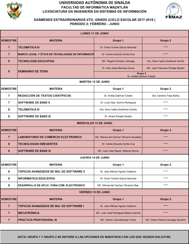 EXÁMENES EXTRAORDINARIOS PARA 4TO. GRADO.