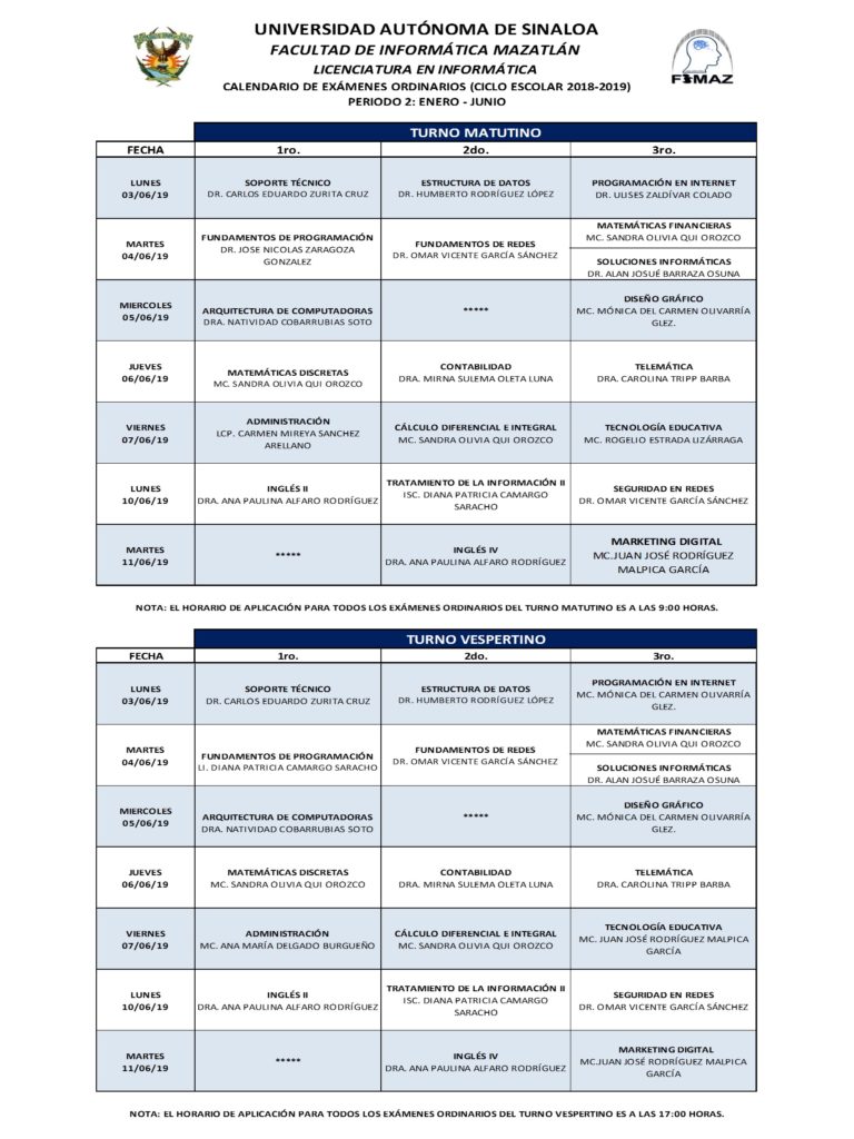 Exámenes Ordinarios de 1ro., 2do. y 3er. Grado