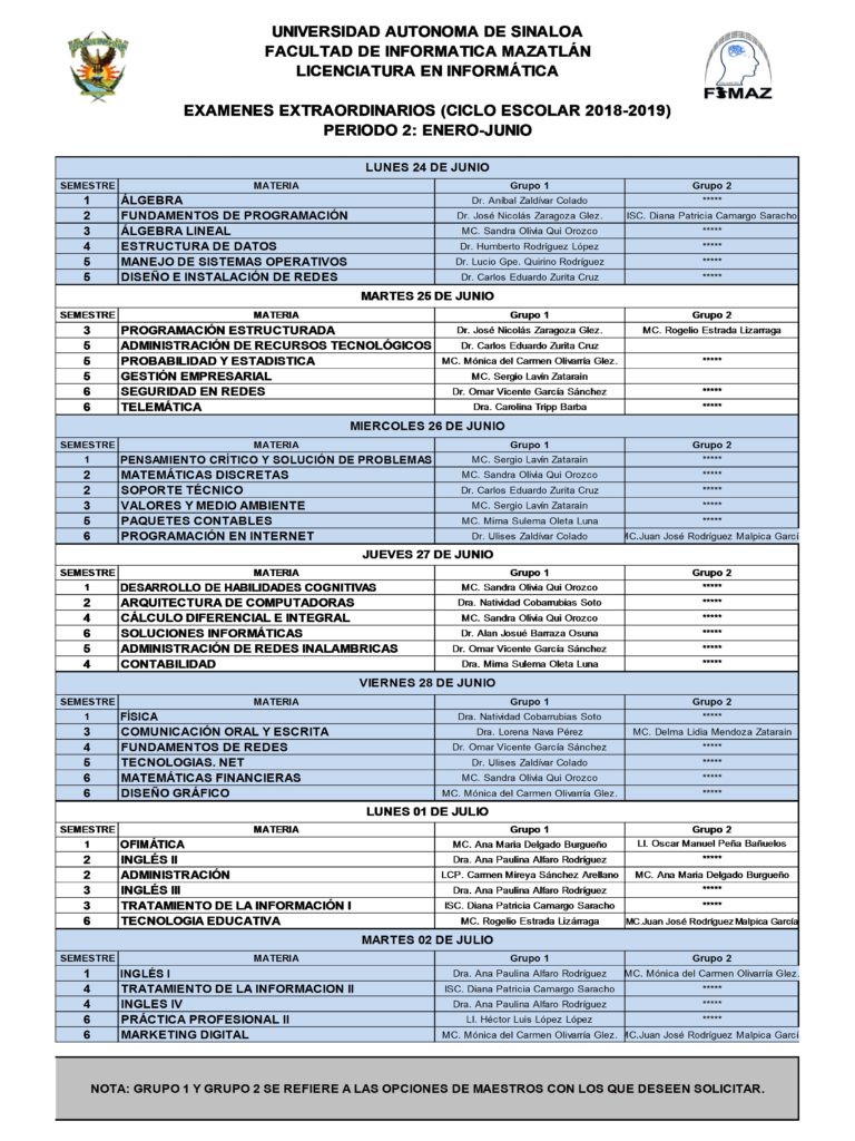 Exámenes Extraordinarios 1ro., 2do. y 3er. Grado