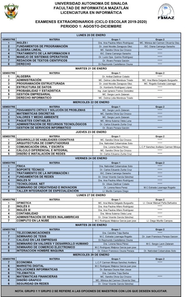 EXÁMENES EXTRAORDINARIOS CICLO 2019-2020 PERIODO 1