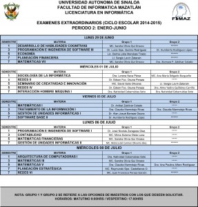EXAMENES EXTRAORDINARIOS 2014-2015 PERIODO 2