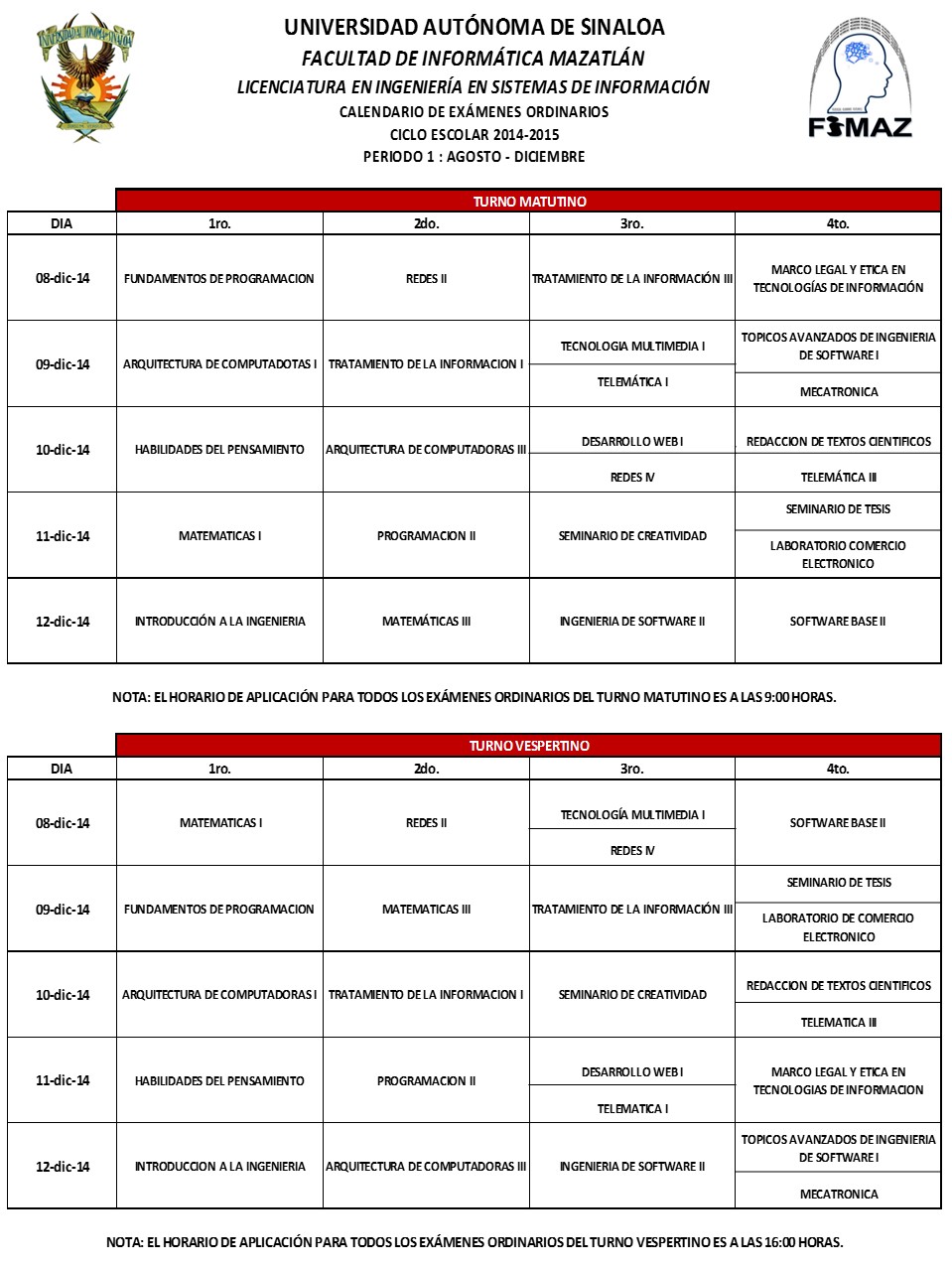 Exámenes Ordinarios 2014-2015