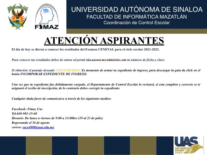 Información para aspirantes de nuevo ingreso